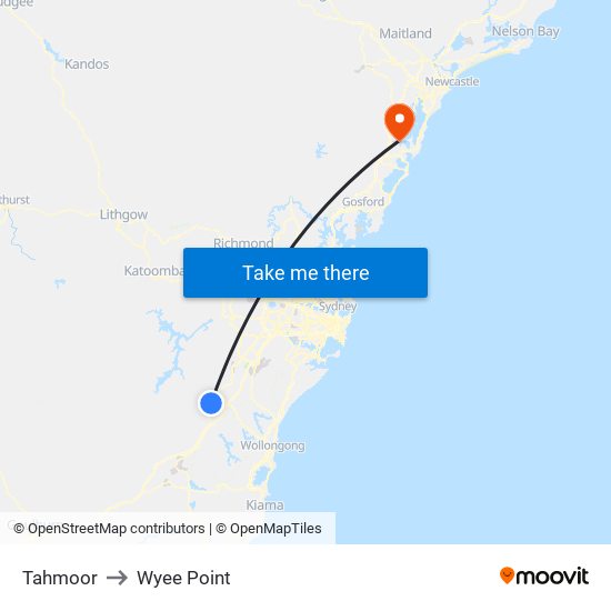 Tahmoor to Wyee Point map