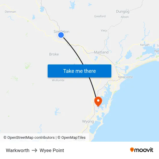 Warkworth to Wyee Point map