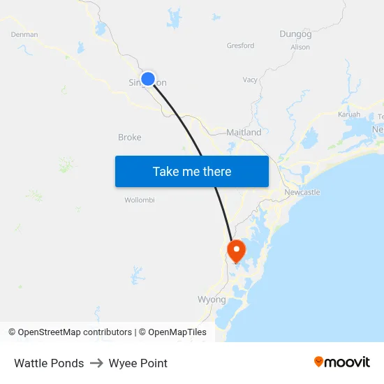 Wattle Ponds to Wyee Point map