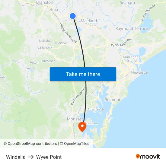 Windella to Wyee Point map