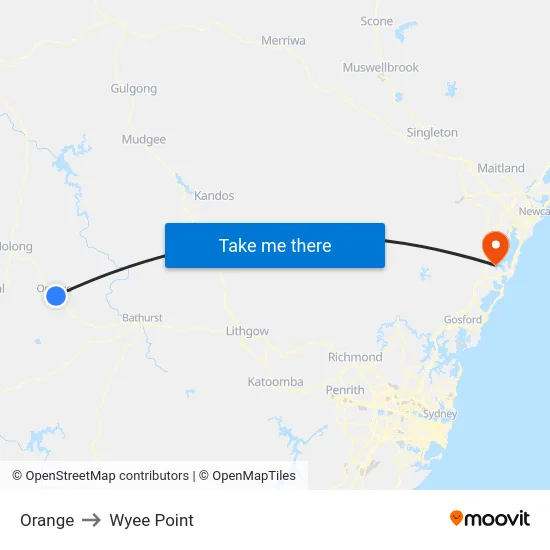 Orange to Wyee Point map