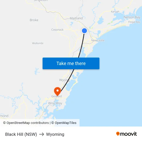Black Hill (NSW) to Wyoming map