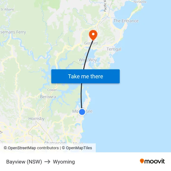 Bayview (NSW) to Wyoming map