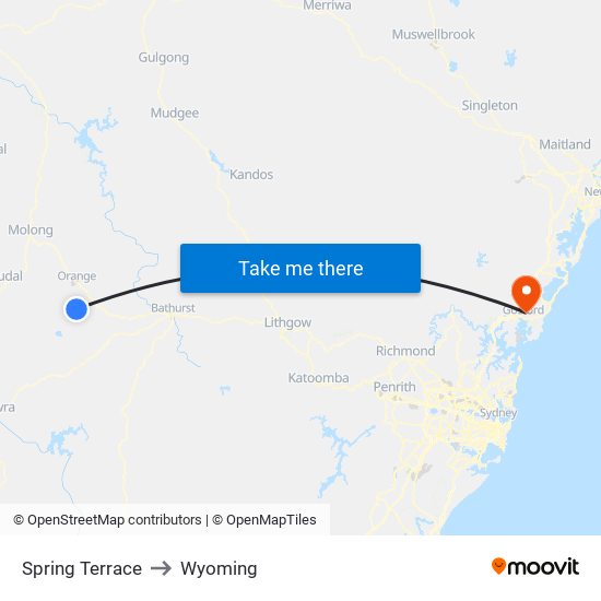 Spring Terrace to Wyoming map