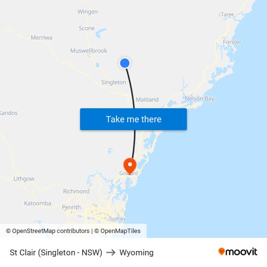 St Clair (Singleton - NSW) to Wyoming map