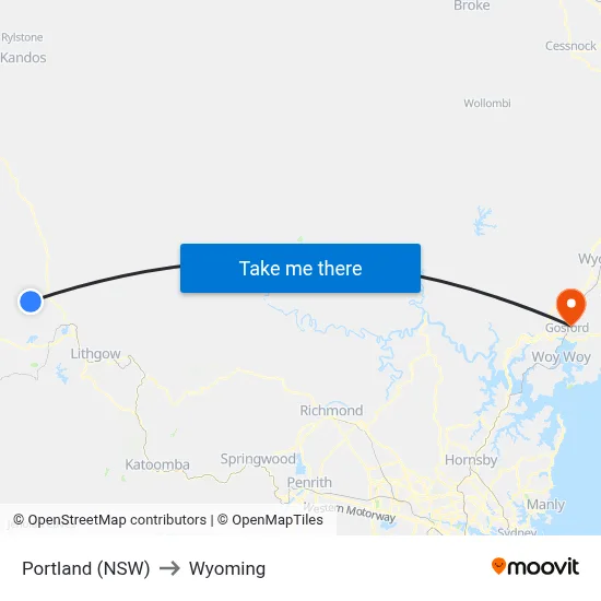 Portland (NSW) to Wyoming map