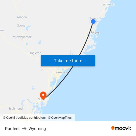 Purfleet to Wyoming map