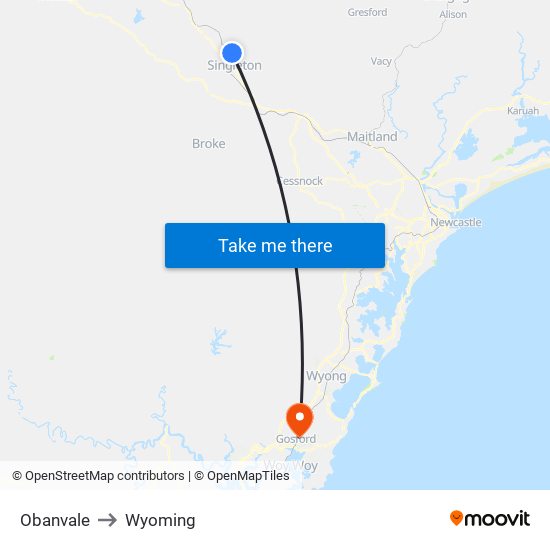 Obanvale to Wyoming map