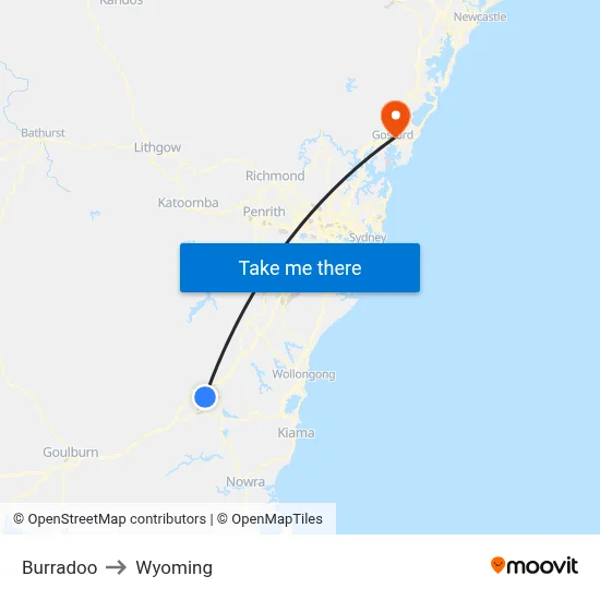 Burradoo to Wyoming map