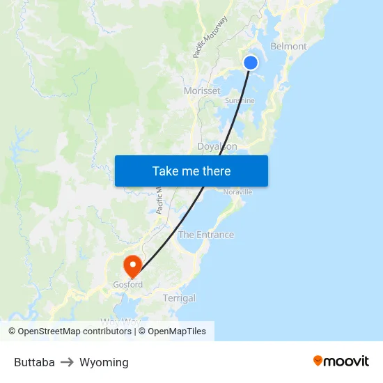 Buttaba to Wyoming map