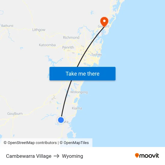 Cambewarra Village to Wyoming map