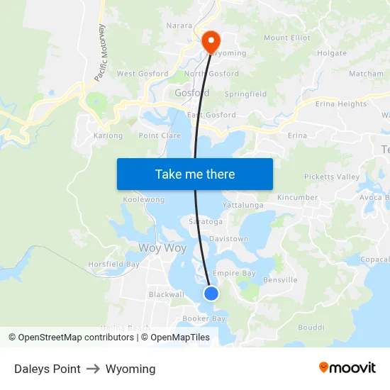 Daleys Point to Wyoming map