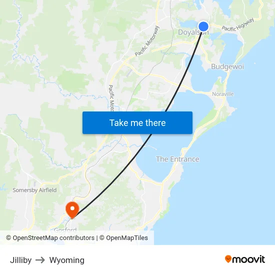 Jilliby to Wyoming map