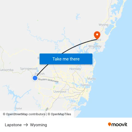 Lapstone to Wyoming map