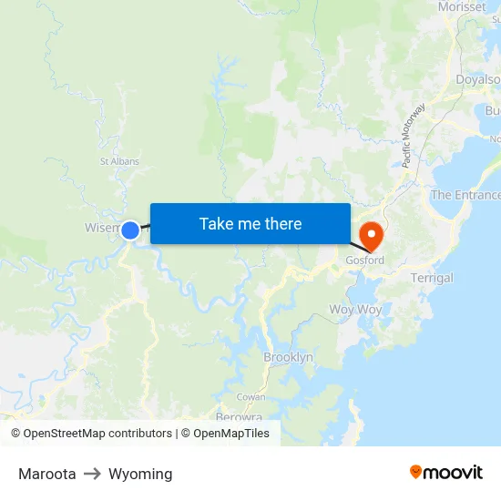 Maroota to Wyoming map