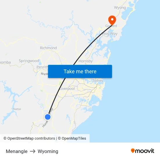 Menangle to Wyoming map