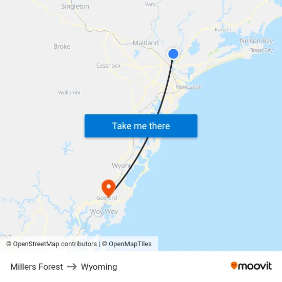 Millers Forest to Wyoming map