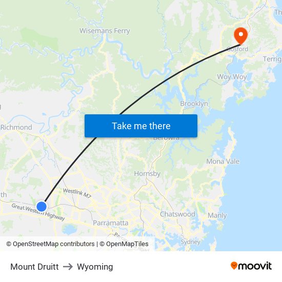 Mount Druitt to Wyoming map