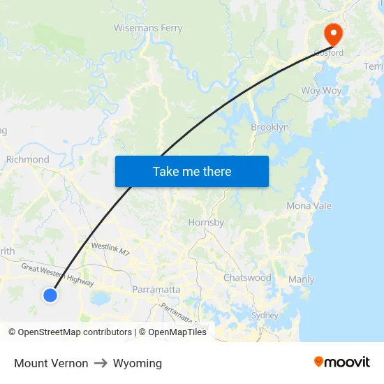 Mount Vernon to Wyoming map