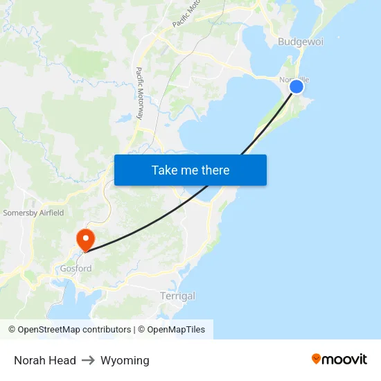 Norah Head to Wyoming map