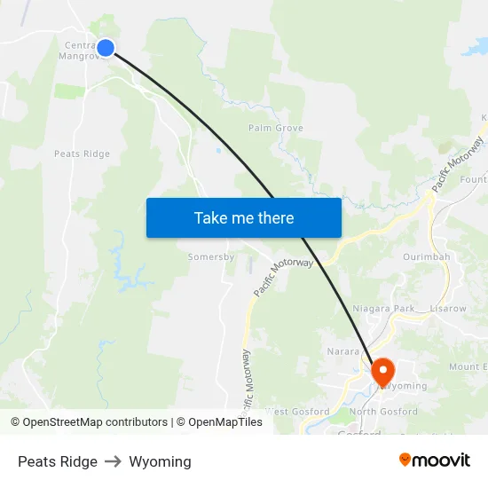 Peats Ridge to Wyoming map