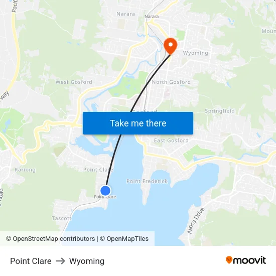 Point Clare to Wyoming map