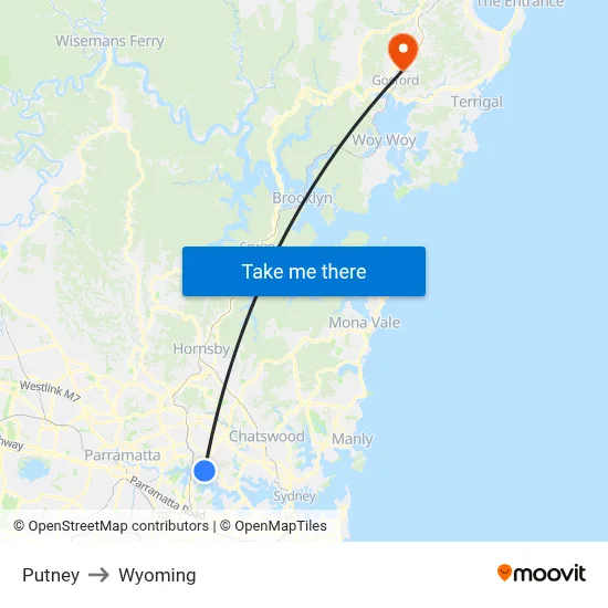 Putney to Wyoming map