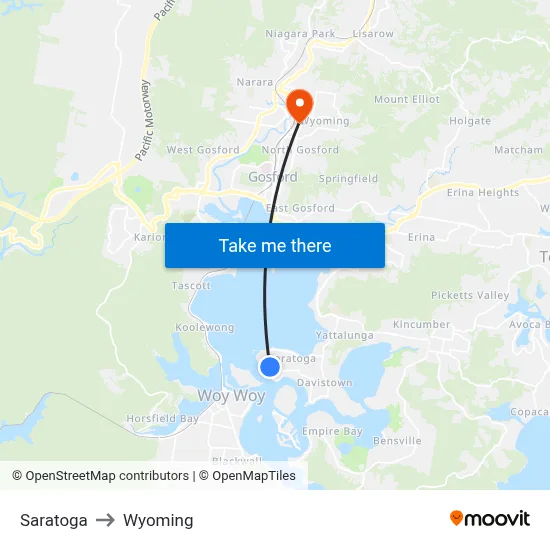 Saratoga to Wyoming map