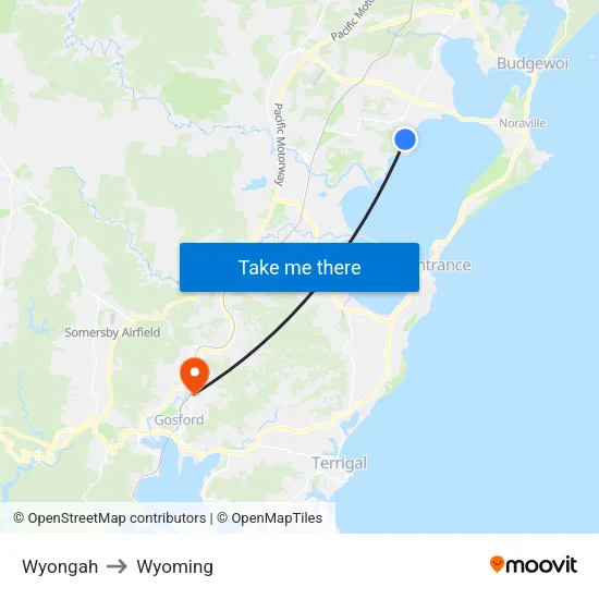 Wyongah to Wyoming map