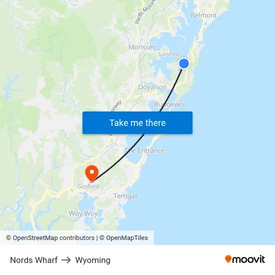 Nords Wharf to Wyoming map