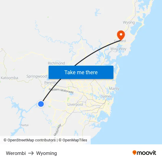 Werombi to Wyoming map