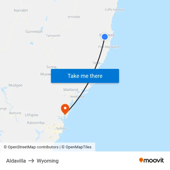 Aldavilla to Wyoming map