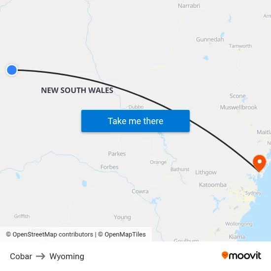 Cobar to Wyoming map