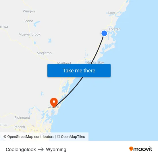 Coolongolook to Wyoming map