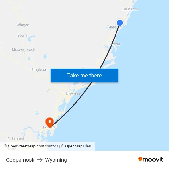 Coopernook to Wyoming map