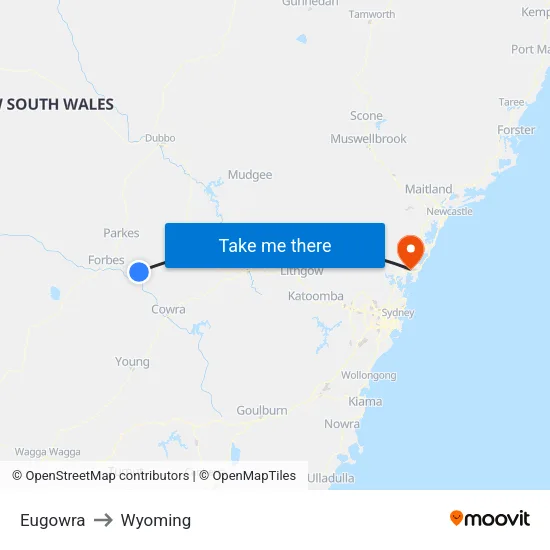 Eugowra to Wyoming map
