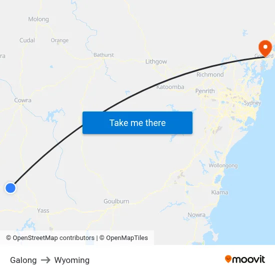 Galong to Wyoming map