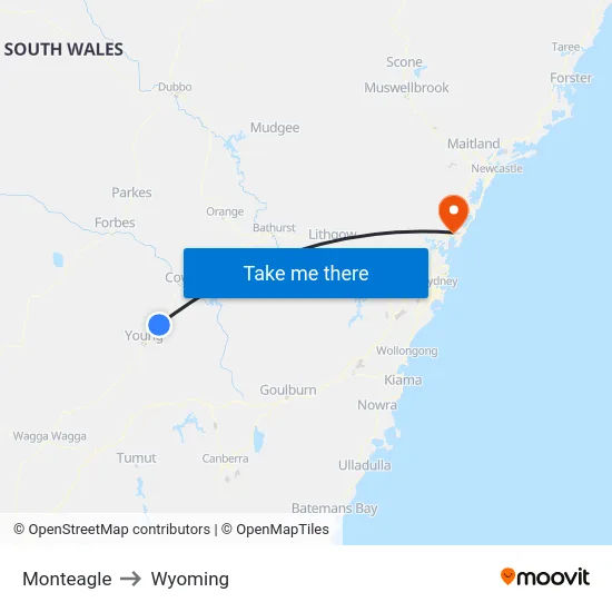 Monteagle to Wyoming map