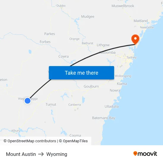 Mount Austin to Wyoming map