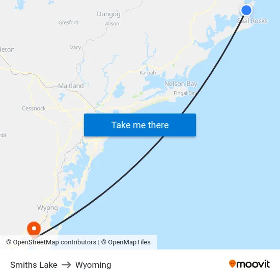 Smiths Lake to Wyoming map