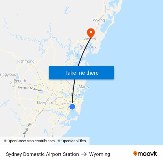 Sydney Domestic Airport Station to Wyoming map