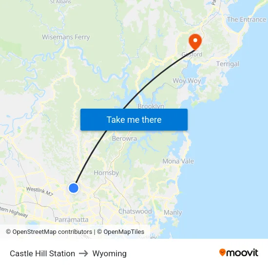 Castle Hill Station to Wyoming map