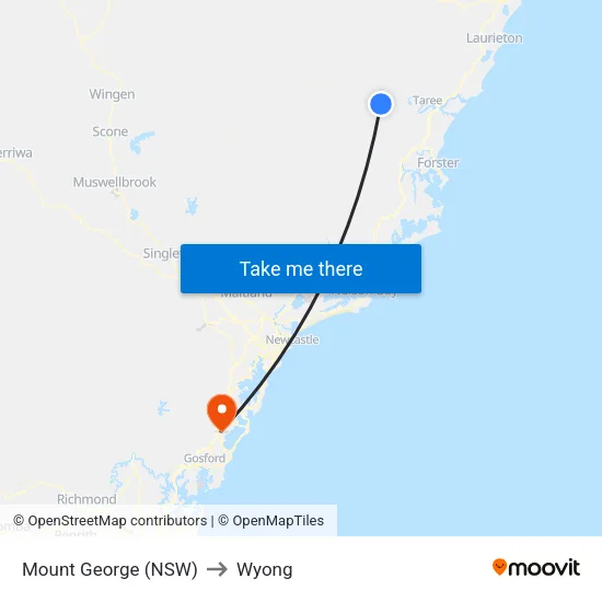 Mount George (NSW) to Wyong map