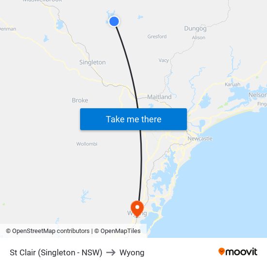 St Clair (Singleton - NSW) to Wyong map