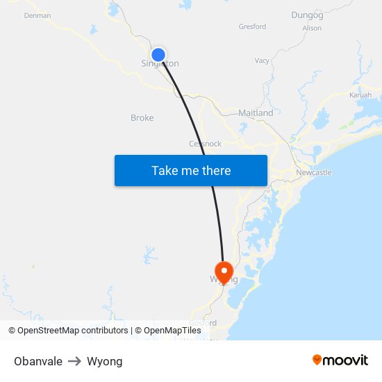 Obanvale to Wyong map