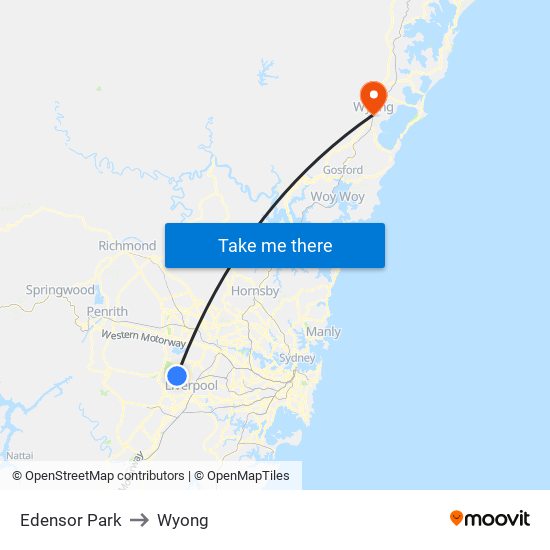 Edensor Park to Wyong map