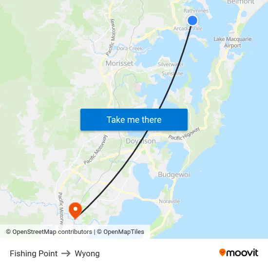 Fishing Point to Wyong map