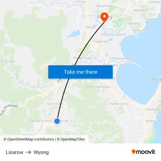 Lisarow to Wyong map