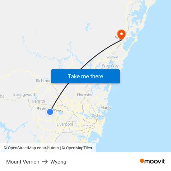 Mount Vernon to Wyong map