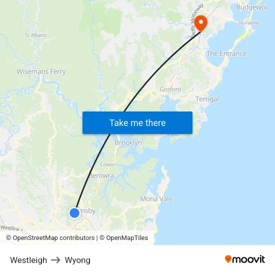 Westleigh to Wyong map